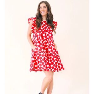 Red Floral Print Dress with pockets!